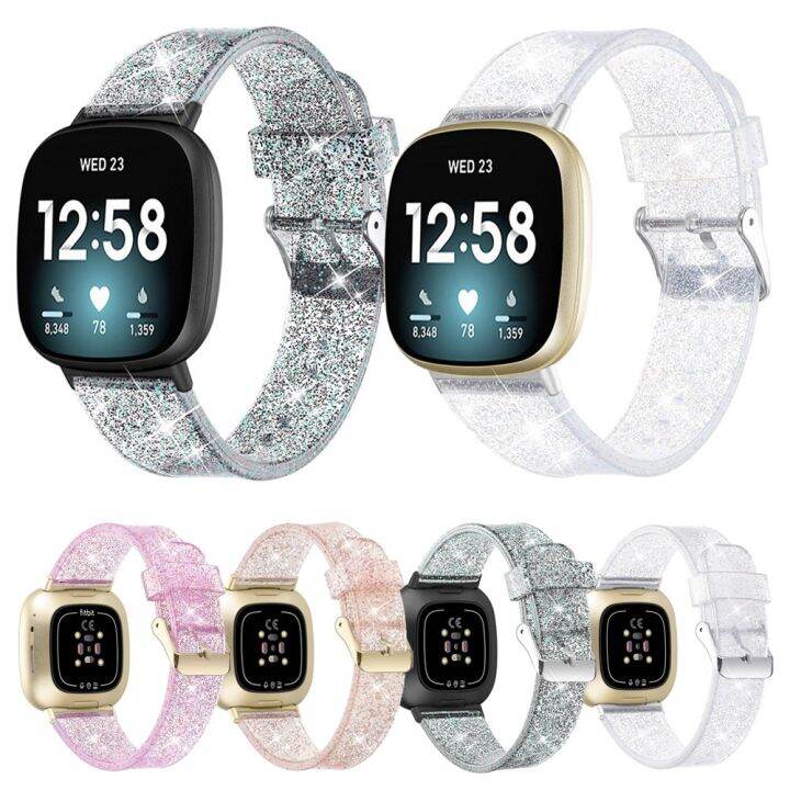 สำหรับ-fitbit-versa-4-sense-2สายนาฬิกาข้อมือ-tpu-เคสลายกากเพชรอเนกประสงค์-สีดำ