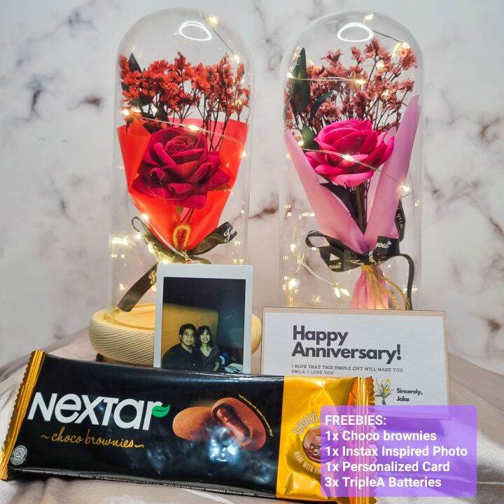 EMMA COLLECTION Scented Artificial Flowers in Glass Dome with LED