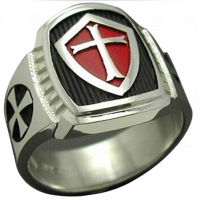 Intro 2023 Vision High Quality Red Armor Shield Knight Templar Crusader Ring for Men Jewelry Gift