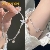 ZNPNXN กำไลข้อมือสีเงินเพทายแวววาวรูปผีเสื้อสร้อยข้อมือแบบหลายชั้นสุดหรูสำหรับเครื่องประดับแฟชั่นสำหรับผู้หญิง