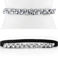 Rhinestone Elastic Belt For Women Dresses Full Crystal Black Gem Female Waist Belt For Coats Fashion Padding Ladies Belt