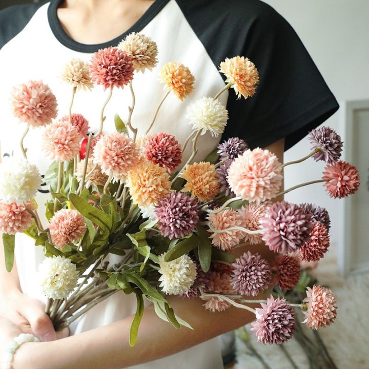 ดอกแดนดิไลออนประดิษฐ์-5-หัว-ดอกเบญจมาศเทียม-จัดดอกไม้ปอมปอม-แจกันดอกไม้ตกแต่งบ้าน