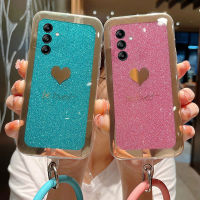 เคส Samsung S23 FE S23 ultra S23+ มีสายรัดข้อมือลูกอมกากเพชรดีไซน์ยางใสปลอกอ่อนเคสโทรศัพท์Galaxyกาแล็คซี่ S23 Fe เคส