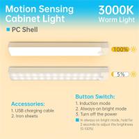 สมาร์ท Motion Sensor ไฟกลางคืน USB ชาร์จหลอดไฟ LED ไร้สายแม่เหล็กตู้เสื้อผ้าตู้เสื้อผ้าตู้โคมไฟห้องครัวห้องนอนตกแต่ง