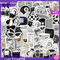 Water Leaves 61pcs Black White Simple Style Graffiti สติกเกอร์รถกีตาร์กระเป๋าแล็ปท็อปรูปลอก