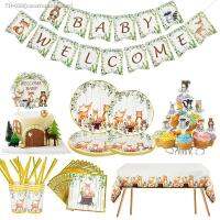 ✓☂ Jungle Animal Theme Disposable Tableware Kids Birthday Decor Paper Plate Cup Tablecloth Forest Baby Shower Wedding Party Supply