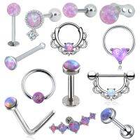 【LZ】¤℗  WKOUD-Aço Cirúrgico Piercing Opal Cluster Tragus Orelha Hélice Cartilagem Anel Nariz Septo Clicker Brinco Daith Labret Jóias 1Pc