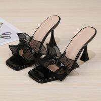 COD Square-headed sandals and slippers women in summer fashion wear 2023 new net sandals womens high-heeled shoes with fine heels