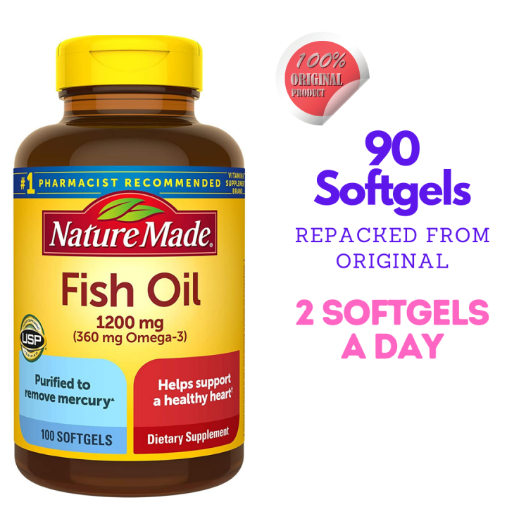 Nature Made Fish Oil 1200 mg 90 Softgels Repacked from Original