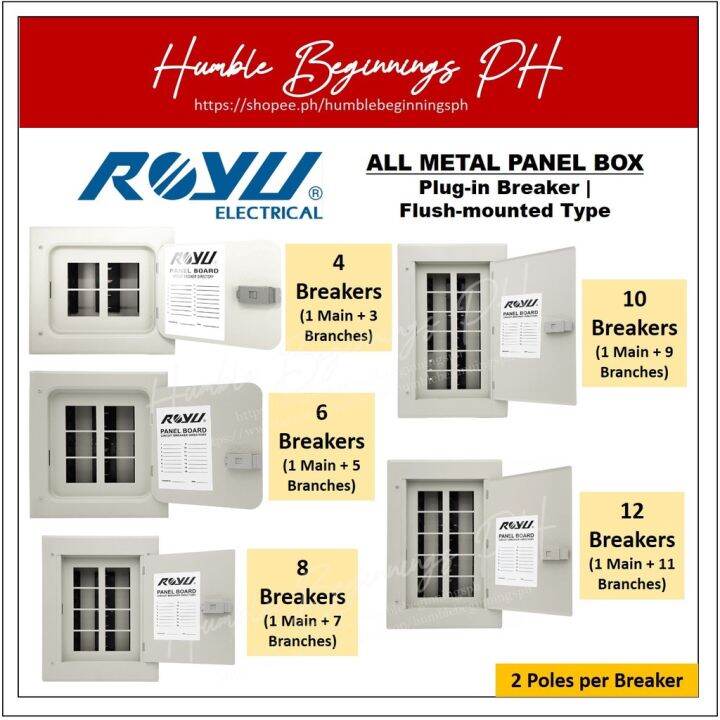 Royu All Metal Panel Box Plug In 4 6 8 10 12 Breaker Branches 2 Pole