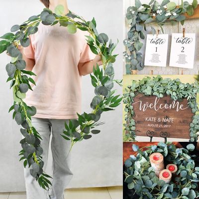 [AYIQ Flower Shop] สีเขียว Eucalyptus ใบ Garland Wisteria ประดิษฐ์ดอกไม้หวายปลอมผ้าไหม Leaf Vines สำหรับงานแต่งงานวันเกิด Party Decor