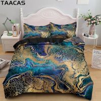 Luxury Marble Bedding Set Abstract Blue Gold Duvet Cover Set Pillowcase Queen King Size Nordic Designer Quilt Cover Home Textile