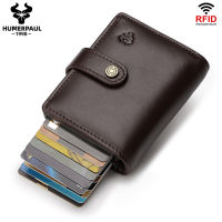 Real Cow Leather 12 Bits Card Case Business Card Holder RFID Blocking Men Aluminium Pop Up Credit Card Bag ID Card Wallet