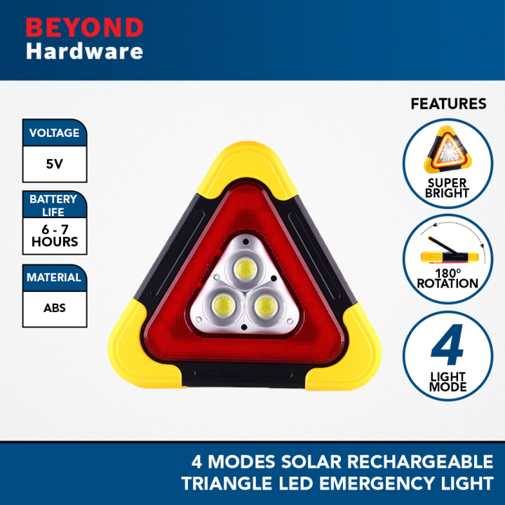 4 Modes Solar Rechargeable Triangle LED Emergency Light 3 Light Bulb