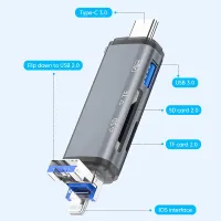 6-In-1การ์ดรีดเดอร์ USB 3.0 OTG อะแดปเตอร์ที่รองรับ Sd/tf/u Disk สากลสำหรับโทรศัพท์มือถือ/คอมพิวเตอร์/IOS/Type-C อุปกรณ์ Cardreader