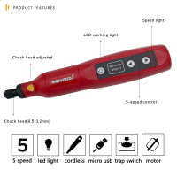 สว่านไฟฟ้าไร้สายแบบชาร์จไฟได้แบตเตอรี่งานไม้แกะสลัก LED 5ความเร็วเครื่องมือโรตารี่ Dremel Mini Engraver Mill