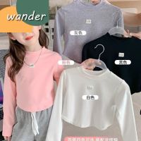 WANDER เสื้อแขนยาวเด็ก เสื้อยืดเด็กผญ ดีไซน์สีทึบสไตล์เกาหลี เสื้อยืดแขนยาวผ้าฝ้ายระบายอากาศสําหรับเด็กผู้หญิง23827