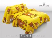 ผ้าปูที่นอนฟาวน์เทน FOUNTAIN รหัสสินค้า FTC018 ลายริลัคคุมะ สีเหลือง RILAKKUMA ลิขสิทธิ์แท้ ขนาด 3.5ฟุต 5ฟุต และ 6 ฟุต สำหรับที่นอนสูง 13 นิ้ว