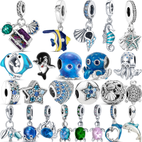 925 Silver Blue Sea Turtle Dolphin Crab Octopus ปลาดาวปลาดาวปลาลูกปัดแก้ว Fit Pandora Charms สร้อยข้อมือ DIY เครื่องประดับ-Gamekj