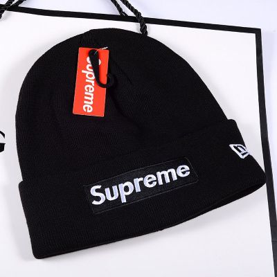 supreme หมวกบีนนี่ผ้าขนสัตว์สไตล์เกาหลีสำหรับผู้หญิงและผู้ชาย