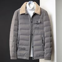 [COD] down jacket mens wool collar new winter middle-aged light duck thick dad coat