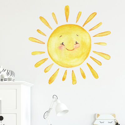 Carmelun สติ๊กเกอร์ติดผนังพื้นกำแพงรูปการ์ตูนระบายสีรุ้งดวงอาทิตย์สำหรับห้องนอนและระเบียงบ้าน