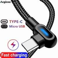 【Super Like】 Acgicea 90องศา Elbow Micro USB Type C Cable Light LED Fast Charging สำหรับ Samsung Xiaomi Type-C Microusb Charger Data Cables