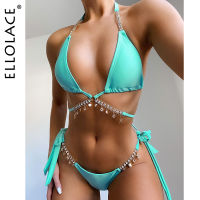 Ellolace Diamond Bikini Crystal Swimwear Metal Chain Womens Swimsuit Bathing Suit 2020 Aristocratic Bikini Push Up Bikinis