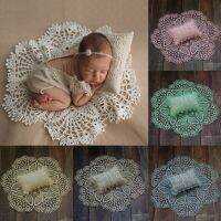 ZZOOI New Childrens Photography Props Newborn Baby Handmade Hollow Lace Round Cushion Blanket Pillow Set