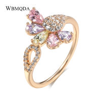 Wbmqda High Quality 585 Rose Gold Ring For Women Natural Zircon Crystal Flower Rings Indian Jewelry Charms Party Holiday Gift