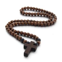 Wood Beaded Cross Necklace Men Wooden Bead Necklace Cross Pendant Necklace Mens Hip Hop Jewelry Accessories