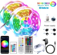 แถบไฟ LED ตัวควบคุม WIFI บลูทูธ RGB ยnดหยุ่น5050 3528การตกแต่งไฟกลางคืนโคมไฟ Lampu Belakang สำหรับห้องนอน