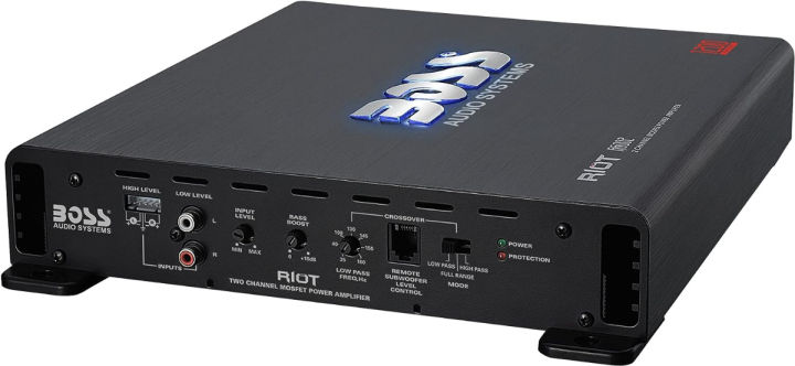 boss-audio-systems-r6002-riot-series-car-audio-stereo-amplifier-1200-high-output-2-channel-class-a-b-2-4-ohm-low-high-level-inputs-high-low-pass-crossover-full-range-bridgeable-subwoofer-1200w-2-chann