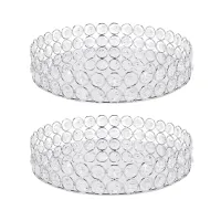 2X Silver Round Mirror Decorative Cosmetics Storage Box Tray, Wedding Home Decoration Rack