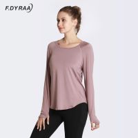 F.DYRAA Women Workout Yoga Shirts Long Sleeve Crop Top Fitness T shirts Running Clothes Quick Dry Silky Breathable Sports Wear