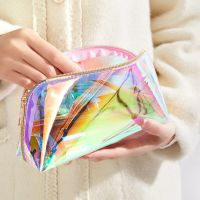 TEXLarge-capacity TPU Shell Cosmetic Bag Transparent Waterproof Laser Colorful Portable Wash Semicircle Storage