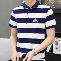 เสื้อยืดแขนสั้นคอปกเสื้อโปโลลำลองกีฬาผ้าฝ้ายแขนสั้นผู้ชายฤดูร้อน AdidasˉNEW