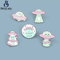 Creative Alien Cat Pins Funny Ufo Cartoon Brooch Lapel Badge Women Clothes Accessories Jewelry Gift【fast】