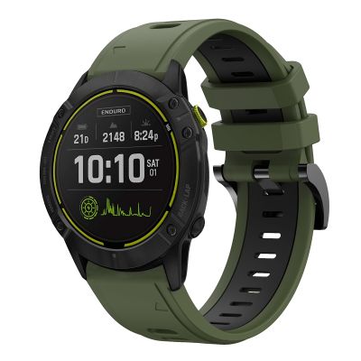 สำหรับ Garmin Enduro 26มม. ซิลิโคนกีฬาสองสีสายนาฬิกาข้อมือ (สีเขียวทหาร + สีดำ) (ขายเอง)