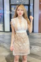 Minidress ลูกไม้ งานนำเข้า สุดหรู แขนแต่งระบาย อกเสริมฟองน้ำ กระโปรงมีลายเชิง งานน่ารัก มากๆ คะ  งานป้าย Rose shop