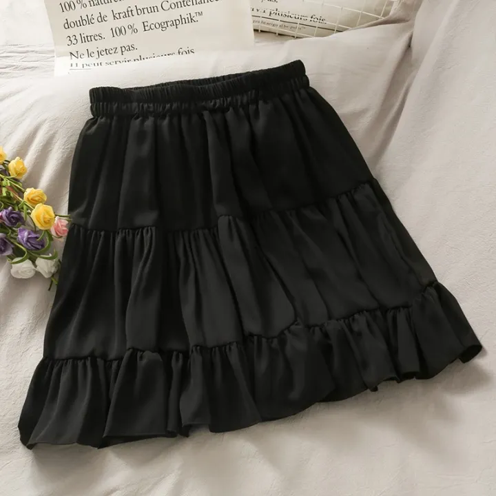 Elastic Waist Slim Pleated Skirt Women Small Solid Anti Emptied A-Line ...