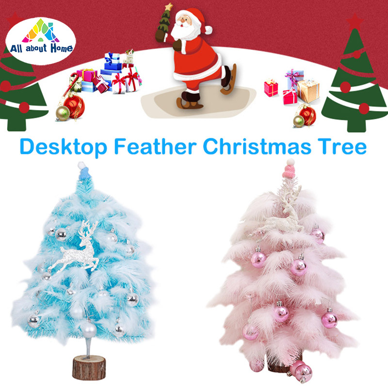 Mini Tree Pink Feather Christmas Decoration Cedar Desktop Tabletop Ornament 