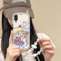 เคสการ์ตูนสำหรับ Samsung Galaxy Z Z Flip 5 4 3ฝาป้องกันเนื้อนิ่ม TPU กันตกลายกะลาสีดวงจันทร์สุดน่ารัก + พลาสติกแข็งป้องกันหน้าจอฝาปิดมีสายรัดข้อมือทรงโทรศัพท์