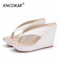 KNCOKAR Summer White PU Beach Sandals Platform Wedges Sandals Flip Flops Wedges Sandals Slippers Sandalias