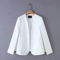 2019 Women elegant black white color v neck split casual cloak coat office lady wear outwear suit jacket open stitch tops CT237