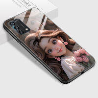 Mop Mall สำหรับ OPPO A94 A93 A95เคสโทรศัพท์เจ้าหญิงยิ้มการ์ตูน2020เคสกันกระแทกกระจกเทมเปอร์เรียบนุ่ม