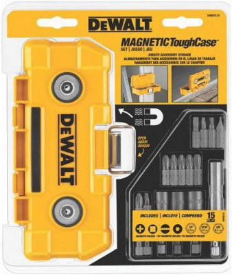 DEWALT Impact Driver Bit Set with Magnetic Tough Case, 15-Piece (DWMTC15) , Yellow