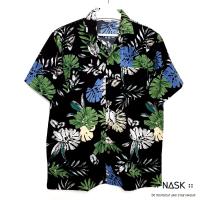 เสื้อฮาวาย by nask ผ้าไหมอิตาลี เนื้อผ้าบาง นิ่มนุ่มลื่น ระบายอากาศได้ดี ลายสวย แนวๆ ใส่ยังไงก็ไม่เอาท์ - ดำใบไม้เขียว-ฟ้า-ขาว