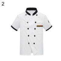 【In Stock】Unisex แขนสั้นคอปกเสื้อคลุมพ่อครัวเสื้อ Kitchen Cook Work Top