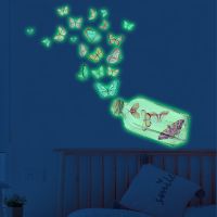✠ Glass Bottle Colorful Luminous Flower Butterfly Wall Sticker Luminous Paste Room Decoration Self-adhesive Wholesale Wall Sticker